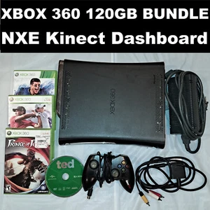 Xbox 360 120GB Console Bundle w/ old NXE Kinect Dashboard, 1 controller +3 games - Picture 1 of 14
