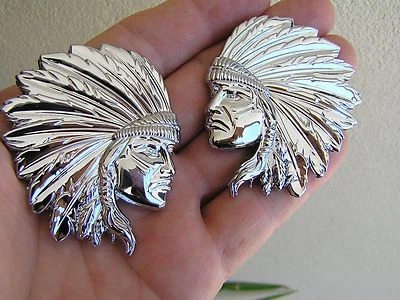 PAIR INDIAN CHIEF CAR EMBLEMS fits JEEP CHEROKEE or RENEGADE Chrome Metal Badge - Image 1 of 4