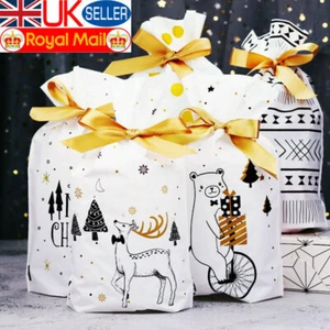 10/20x Christmas Sacks Reusable Drawstring Wrap Present Gift Party Storage Bags - Picture 1 of 30