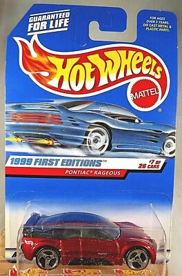 1999 Hot Wheels #675 First Editions 7/26 PONTIAC RAGEOUS Red w/Black Roof Varia - Image 1 of 4