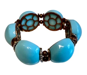 Brazalete Grueso Azul Turquesa Elástico Cobre Cristal Transparente Estrás - Imagen 1 de 7
