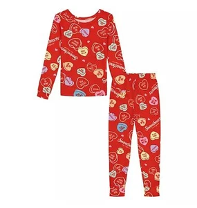 Girl's Red Valentines Sweethearts Candy Hearts Print Pajama Sleepwear Set - Picture 1 of 8