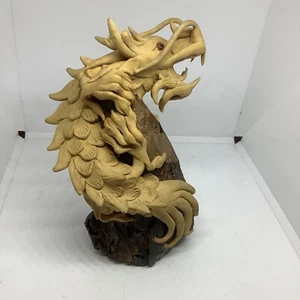 Asian Dragon Statue Sculpture On Wooden Base 6.5” Handmade Mythical - Picture 1 of 10