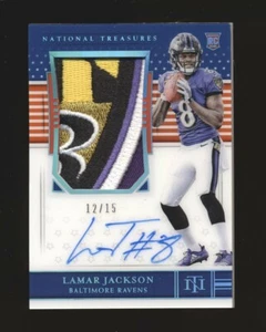 Lamar Jackson 2018 National Treasures FOTL Stars Stripes RPA RC PATCH AUTO 12/15