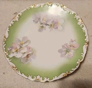 T & V France Pitkin Brooks France Signed Green Lavender Gold Painted 8.5 Plate - Picture 1 of 6