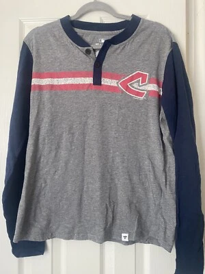 Fanatics Cleveland Guardians Womens Long Sleeve Henley Shirt Gray Blue M - Image 1 of 3