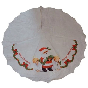 VTG Ruth Morehead 34" White Christmas Tree Skirt Merry Christmas Santa W/Angels - Picture 1 of 7