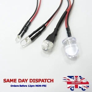 12V LED Diode Light 20cm Cable Line Wire 3mm 5mm 8mm 10mm Emitting Light Clear - Picture 1 of 35