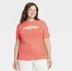 Ava & Viv Women's Plus Size Slim Fit Short Sleeve Ribbed T Shirt 2X 20W/22W - Picture 1 of 7