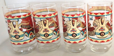 Indiana Glass 4 Glasses Southwest Native American Pottery Red Chile Peppers VTG