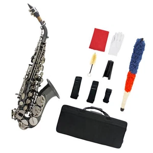 Soprano Saxophone Brass Black Nickel Plated Bb Sax W/ Mouthpiece Carry Case U9A6 - Picture 1 of 9