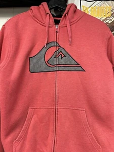 Quiksilver Boarding Brand Fleece Inside Zip Hoodie Sweatshirt Red Size Small 00s - Picture 1 of 22
