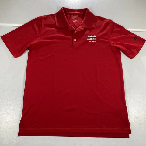 Adidas Shirt Mens M Red UL Ragin Cajuns Softball Polo Short Sleeve Tee Cover