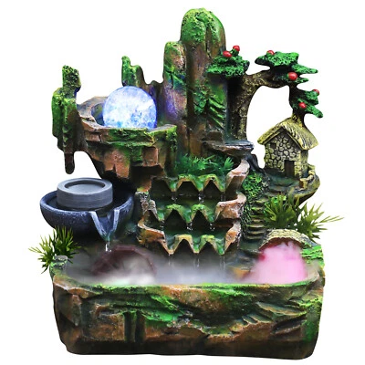 Desktop Fountain Rock Waterfall Humidifier with Artificial Tree and LED Light  - Image 1 of 4