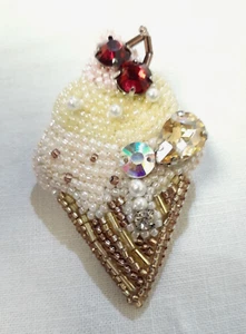 Jeweled Ice cream Handcrafted Brooch, Sweet! NWOT - Picture 1 of 4