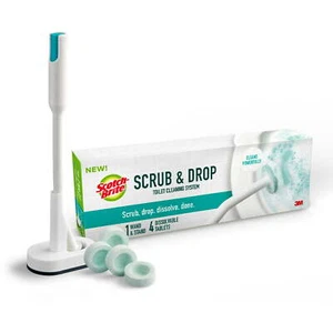 Scrub and Drop Toilet Cleaning System, 1 Brush and Stand, 4 Dissolvable Tablets - Picture 1 of 5
