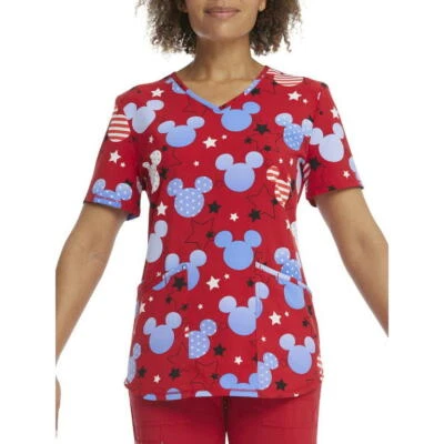 NO TAGS Scrubstar Women s Disney American Mickey V-Neck Print Scrub Top Small - Image 1 of 4