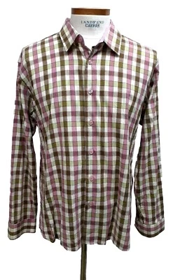 Jared Lang Mens 2XL Slim Fit Shirt Plaid Green Pink L/S Button XXL XL cotton - Image 1 of 4