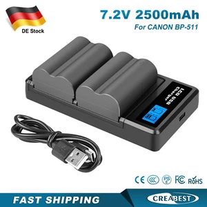 2x 2500mAh BP-511 BP-511A Akku + LCD Ladegerät Für Canon EOS 5D 50D 10D 30D 40D - Bild 1 von 16