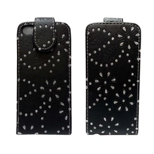 Étui Pour Apple Iphone 5C Glitter Flip Bling Noir En Cuir PU - Photo 1/7