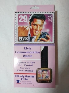 Reloj de pulsera conmemorativo de Elvis vintage con réplica de sello postal de Elvis nuevo en caja - Imagen 1 de 9