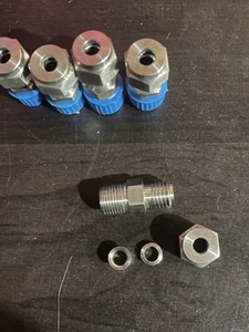 3/16 Tube x 1/8 NPT 316ss Bored Through Compression Fitting double ferrule  - Picture 1 of 4