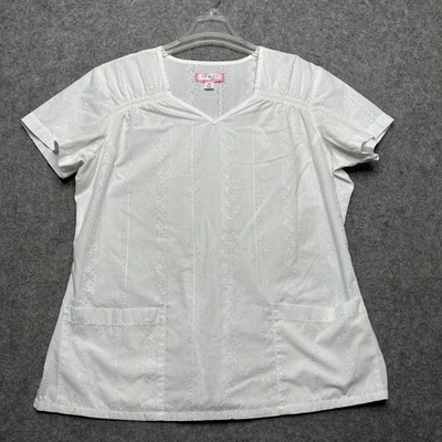 Blusa Médica Koi by Kathy Peterson Mujer 2X Blanca Ojales Enfermera Cuello en V Bolsillos Transparente Foto 1 de 4