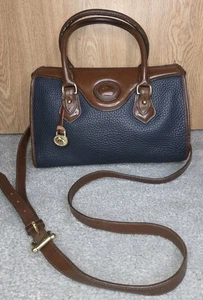 Dooney & Bourke Vtg Blue Leather Brown Trim Satchel Shoulder Bag – Made In USA - Picture 1 of 10