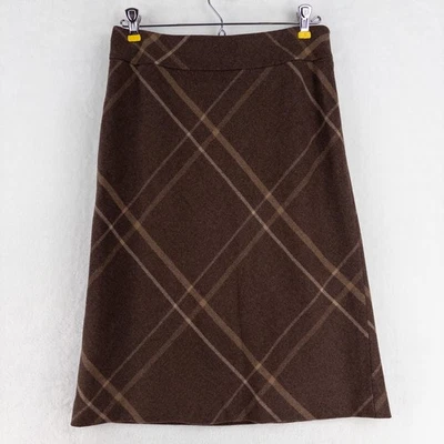 Ann Taylor Skirt Size 2 Lined A Line Retro Brown Plaid Wool Nylon Vintage 90s - Image 1 of 4