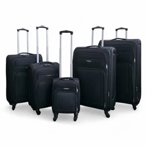 Soft Shell Lightweight Black Nylon Suitcase Set 4 Wheel Travel Case Holiday Bags - Picture 1 of 37