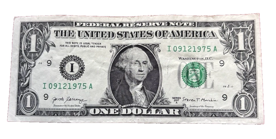 1 Dollar Birthday Or Anniversary Note (All in a Row)  September 12, 1975 - Image 1 of 4