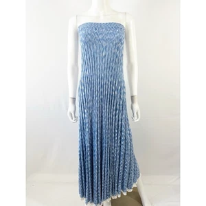 Free People Maxikleid blau meliert Strick trägerlos Pullover Gr. M Plissee - Bild 1 von 10