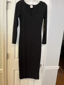 DAMEN LANGARM KLEID MIDI FREIZEIT V-AUSSCHNITT TWIST TAILLE GERIPPT STRICK BODYCON SCHLITZ - Bild 1 von 6