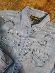 Ariat Women’s pearl snap L/S western embellished shirt blue size XL - Picture 1 of 7