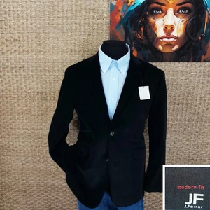 NWT J. Ferrar Men’s 38S Slim Fit VELVET Blazer Peak Lapels Solid Black Luxurious - Picture 1 of 7