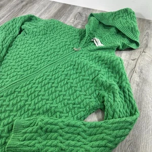 Aran Crafts Sweater Jacket Zip Hoodie Women Large Merino Wool Ireland Cable Knit - Picture 1 of 9