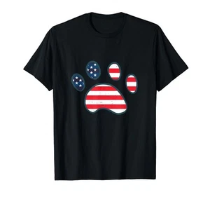 Dog Paw American Flag Patriotic Decor Outfit 4th of July T-Shirt - Picture 1 of 1