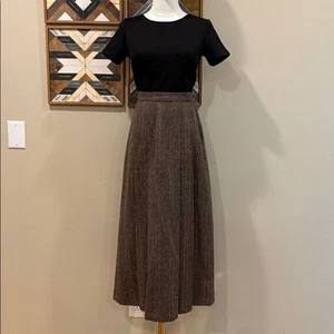Vintage Ralph Lauren Brown Tweed Wool Herringbone A-Line Skirt size 6 - Picture 1 of 12