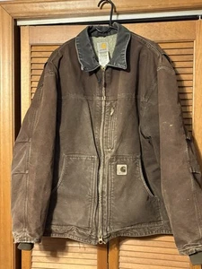 Vintage 2XL Carhartt Sherpa-Lined Ridge Jacket "Dark Brown" C61 DKB Distressed - Picture 1 of 12