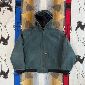 Vintage 90s Dickies Full Zip Quilt Lined Chore Jacket Size 2XL Green Hooded - Picture 1 of 9