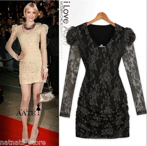 Sheer Sleeves Cocktail Party Evening Races Dress in Black or Gold/Apricot 3138 - Picture 1 of 13