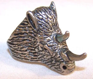 ANILLO DE PICOS CABEZA DE RINOCERONTE BR48 CUERNOS PESADOS plata cerdo cerdo novedad moda joyería - Imagen 1 de 1