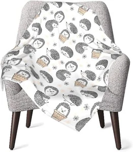 Hedgehog Unisex Baby Blanket Super Soft Reversible Nursery, One Size, Black-6 - Picture 1 of 8