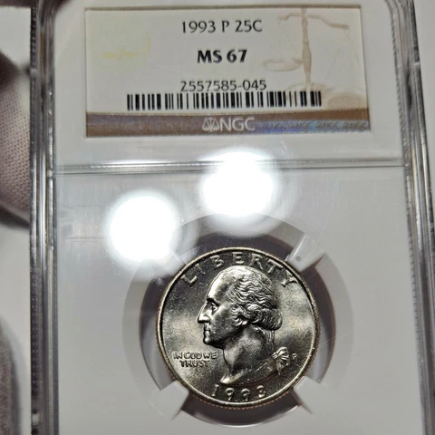 1993-P MS67 Washington Quarter 25c, NGC Graded Cover