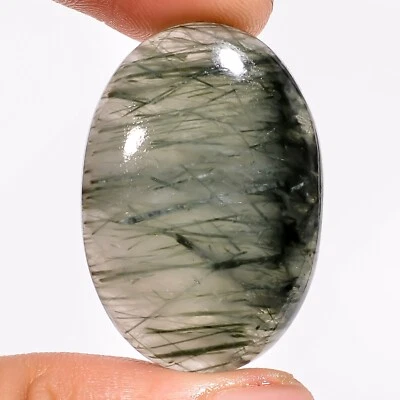 36.05 Ct 100% Natural Green Rutile Quartz Oval Cabochon Gemstone 22x31x6MM BC-61 - Image 1 of 4