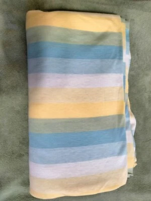 Striped Double Knit Fabric Blue White Yellow 132" x 40" - Image 1 of 4