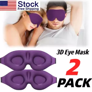 2/Pack Travel 3D Eye Mask Sleep Soft Padded Shade Cover Rest Relax Blindfold - Picture 1 of 9