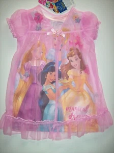 Disney Princess Nightgown Sleepwear Girls 2Toddler 2pc Pink Sheer Bow Ruffle New - Picture 1 of 5