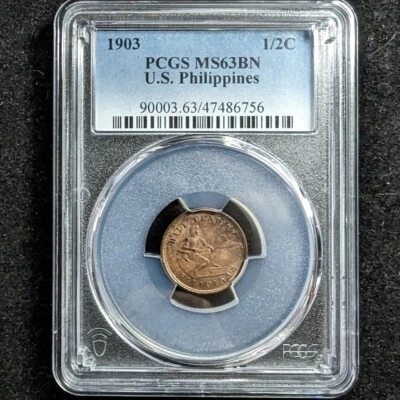 1903 Half Centavo PCGS MS63BN US Philippines 1/2c 90003.63 47486756 - Image 1 of 4