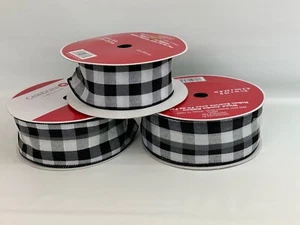 2 Celebrate It Black & White Buffalo Plaid Gingham Wired Ribbon Jumbo Spools - Picture 1 of 6